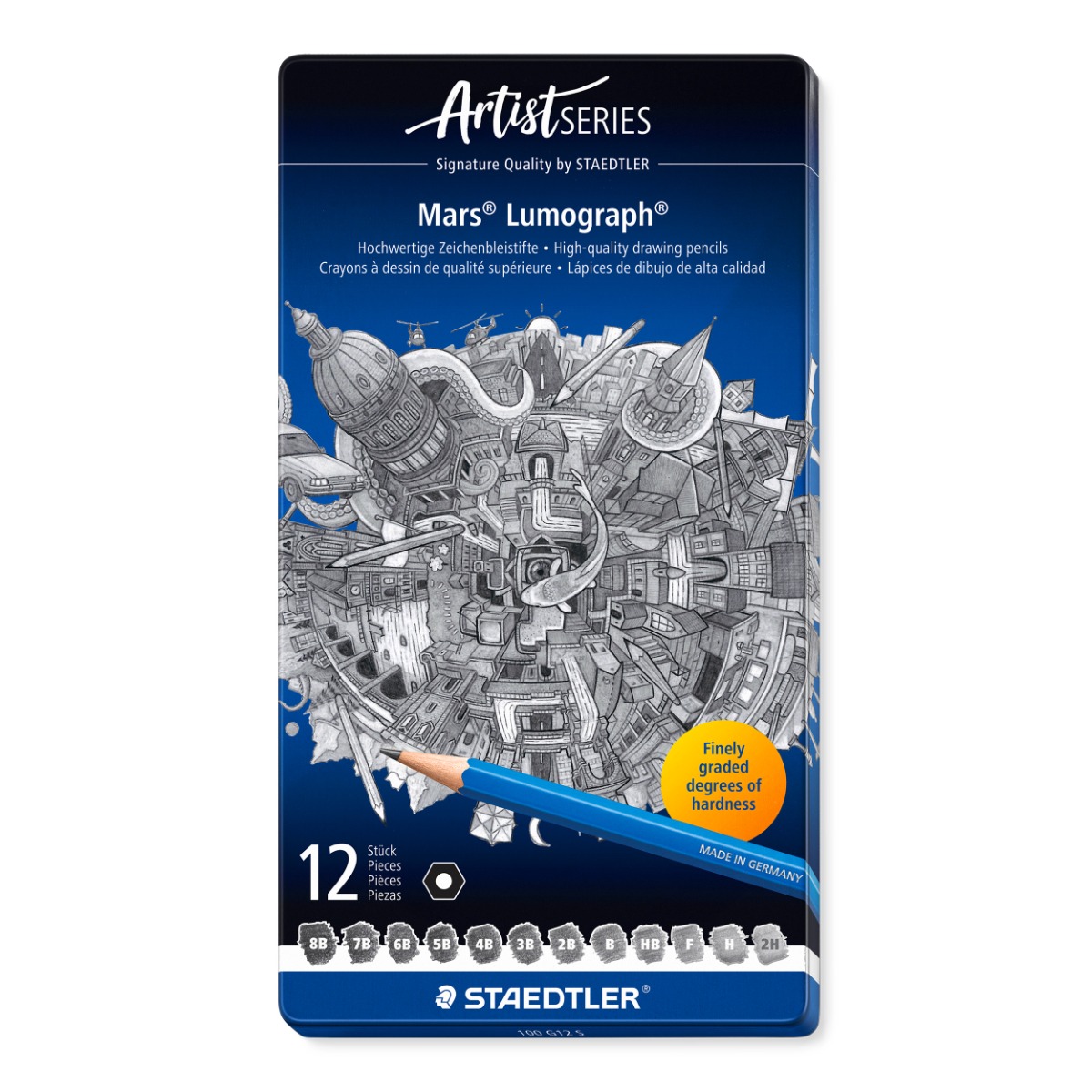 100_g12_s_web_main_picture_closed_hauptbild_geschlossen Кoмплект моливи Staedtler Mars Lumograph, 12бр soft - Image 1
