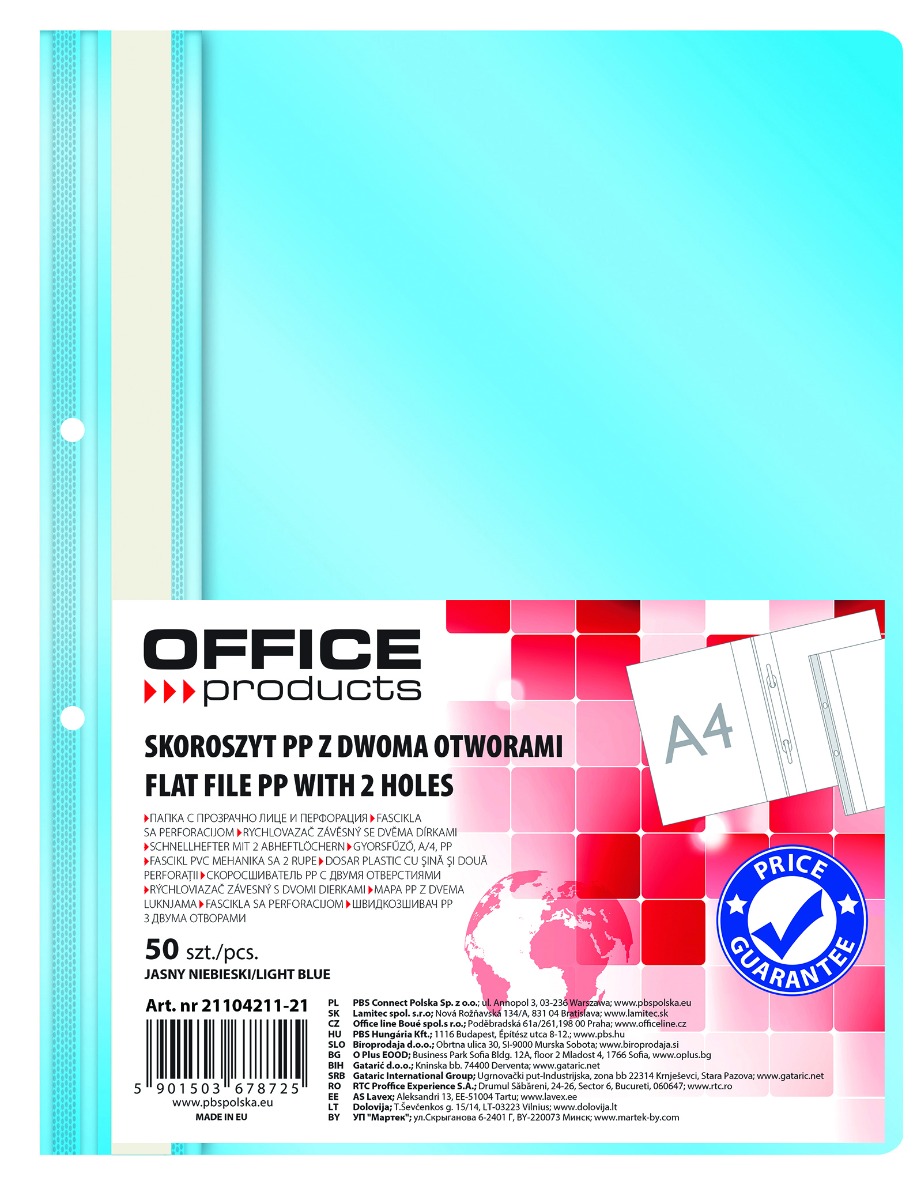 21104211-21 Папка Office Products с прозрачно лице с перфорация, светло синя - Image 1