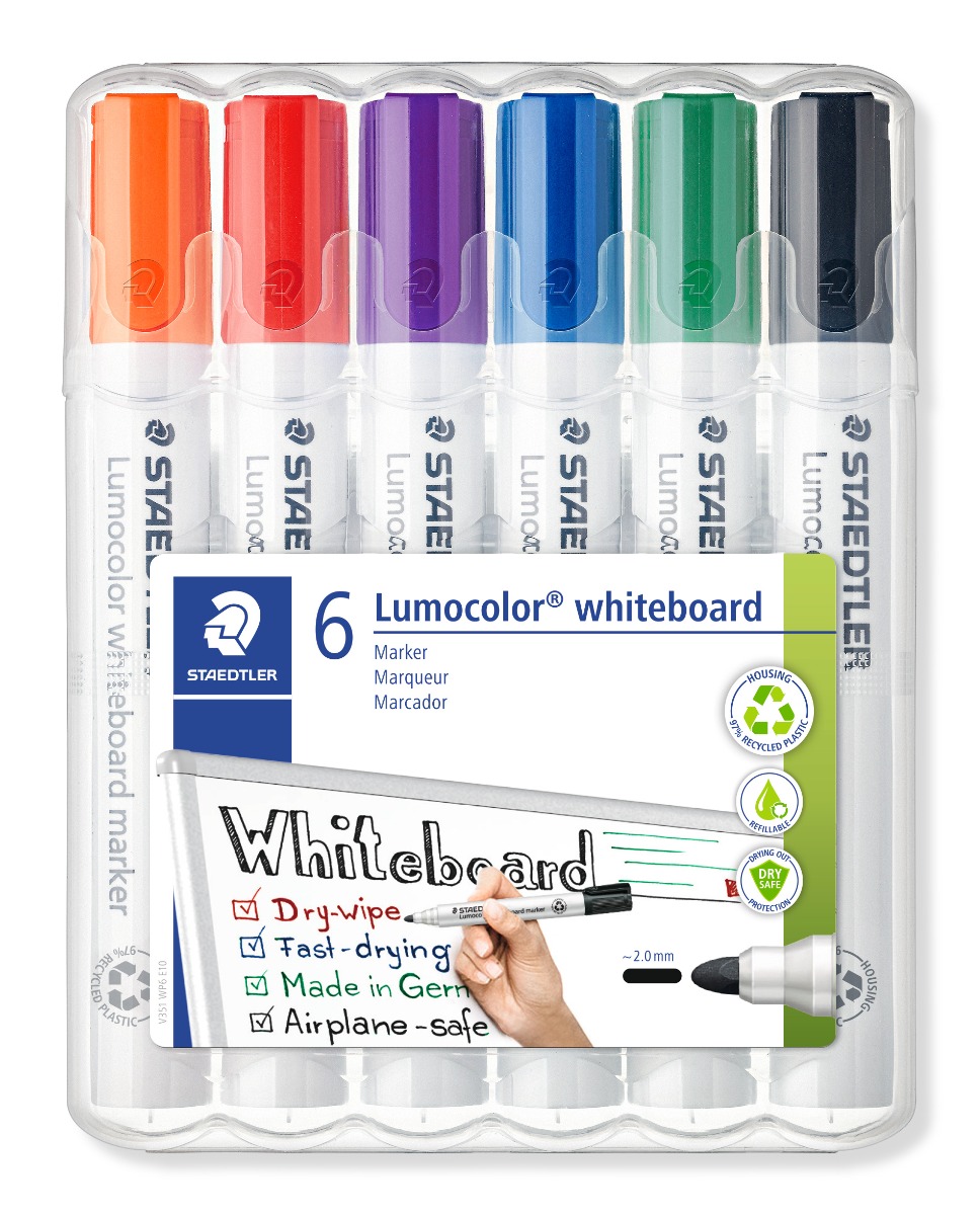 351_wp6_standard_geschlossen_closed Комплект Маркери Staedtler Lumocolor 351 за бяла дъска, обли, 6 цвята - Image 1