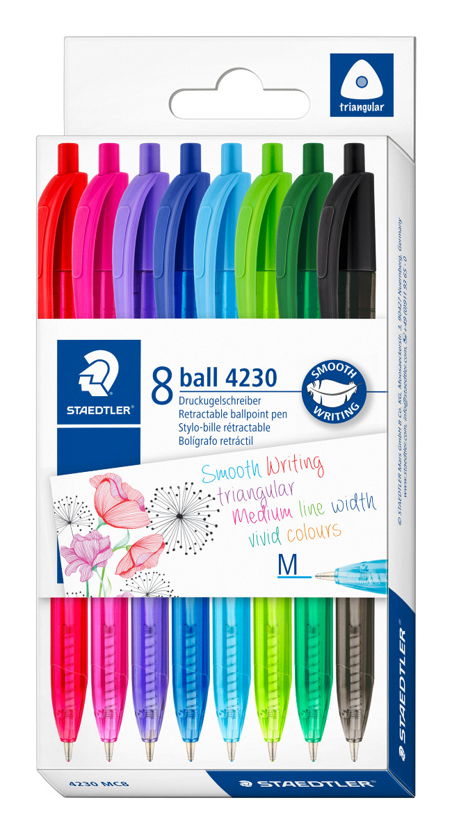 4230_mc8_standard Химикалка Staedtler 423 триъг, с мех, оп.8, асорти - Image 1