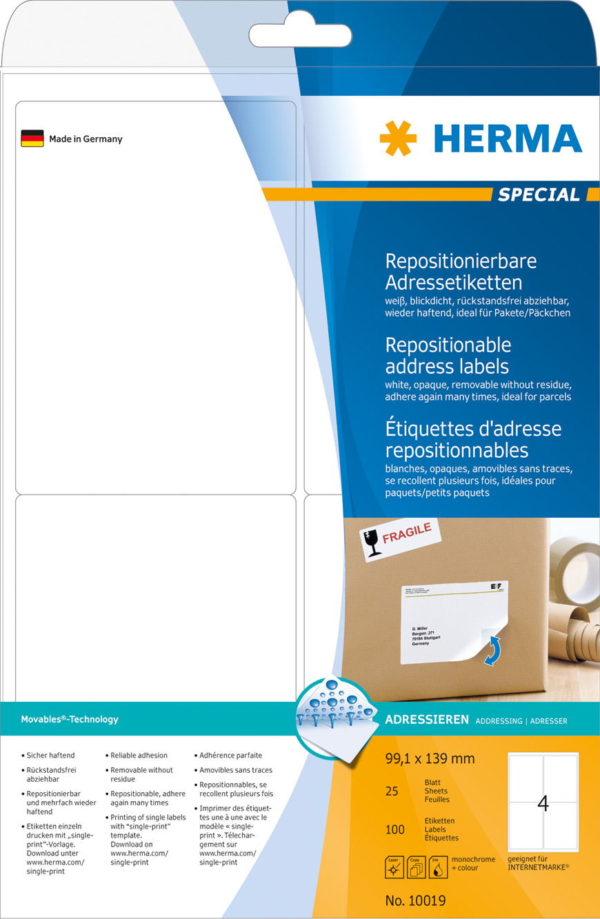 6525_9 Етикети Herma Removable, 99.1x139cm, 25л, 100 бр - Image 1
