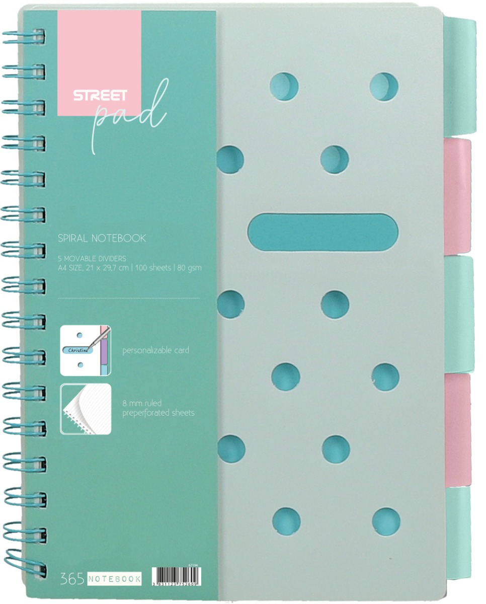 67194_1 Тетрадка SP Dots, А4, спирала, PP,100л, широки редове , разделител, зелена - Image 1