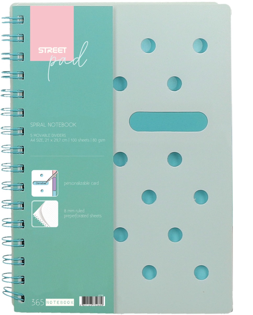 67252 Тетрадка SP Dots, А5, спирала, PP, 100л, малки квадратчета, зелена - Image 1