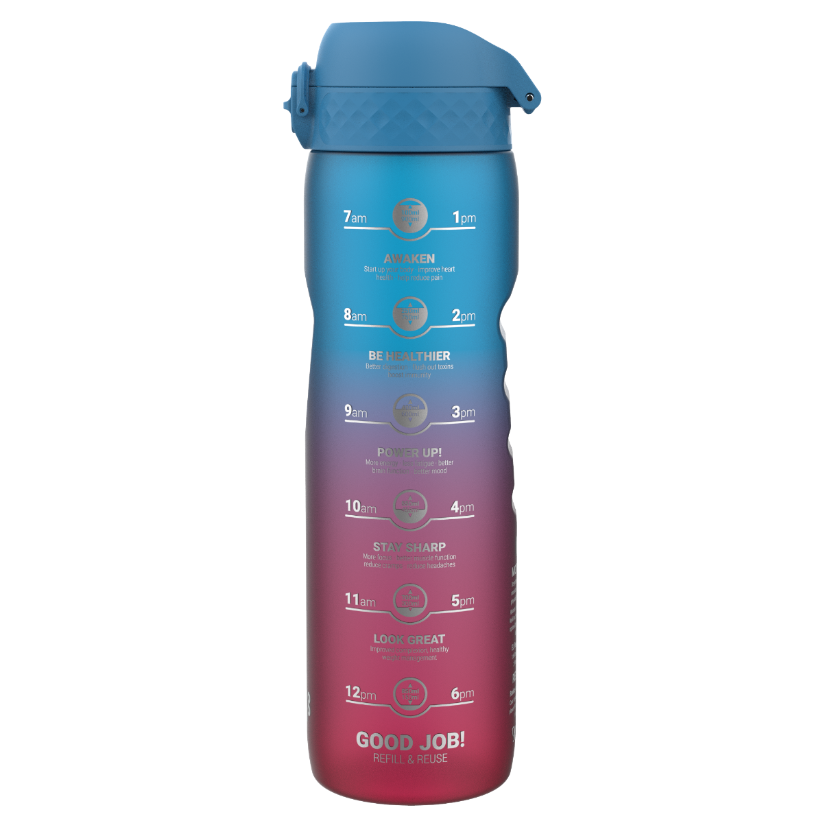 i8rf1000pbpmot_side Бутилка за вода Ion8 Mot., рециклирана пластмаса,1000ml, Blue/Pink - Image 1
