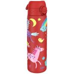 Бутилка за вода Ion8 Print, метална, 600ml, ЕДНОРОЗИ ЧЕРВЕНИ